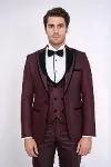 Velvet Yaka Desenli Yelekli Bordo Erkek Damatlık - Wessi-3