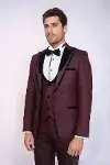 Velvet Yaka Desenli Yelekli Bordo Erkek Damatlık - Wessi-4