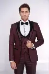 Velvet Yaka Desenli Yelekli Bordo Erkek Damatlık - Wessi-5