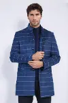 Hakim Yaka Kareli Mavi Erkek Kaban - Wessi-5