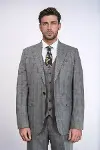 Ekose Desen Slim Fit Gri Erkek Takım Elbise - Wessi-4