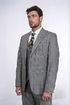 Ekose Desen Slim Fit Gri Erkek Takım Elbise - Wessi-5