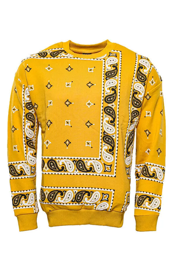 Hardal Baskılı Desenli Bisiklet Yaka Sweatshirt - Wessi