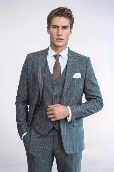 Çizgili Slim Fit Antrasit Erkek Takım Elbise - Wessi