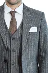 Çizgili Slim Fit Antrasit Erkek Takım Elbise - Wessi-2