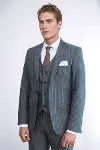 Çizgili Slim Fit Antrasit Erkek Takım Elbise - Wessi-5