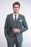Çizgili Slim Fit Antrasit Erkek Takım Elbise - Wessi-1