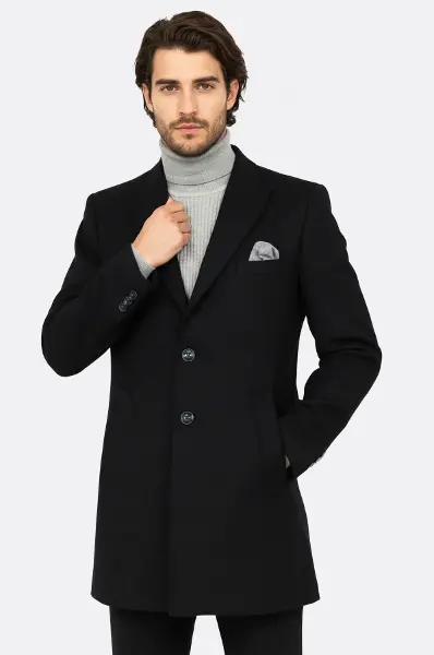 Kaşe Slim Fit Geniş Yaka Gri Erkek Kaban - Wessi