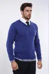 Lacivert V Yaka Slimfit Triko - Wessi-3
