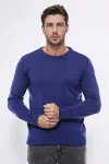 Lacivert Bisiklet Yaka Slimfit Desensiz Triko - Wessi-2