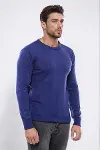 Lacivert Bisiklet Yaka Slimfit Desensiz Triko - Wessi-3