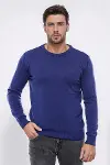 Lacivert Bisiklet Yaka Slimfit Desensiz Triko - Wessi-1