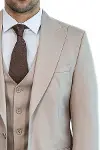 Desensiz Yelekli Slim Fit Açık Kahverengi Erkek Takım Elbise - Wessi-2