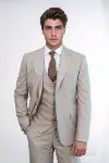 Desensiz Yelekli Slim Fit Açık Kahverengi Erkek Takım Elbise - Wessi-4