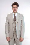 Desensiz Yelekli Slim Fit Açık Kahverengi Erkek Takım Elbise - Wessi-5