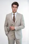 Desensiz Yelekli Slim Fit Açık Kahverengi Erkek Takım Elbise - Wessi-1
