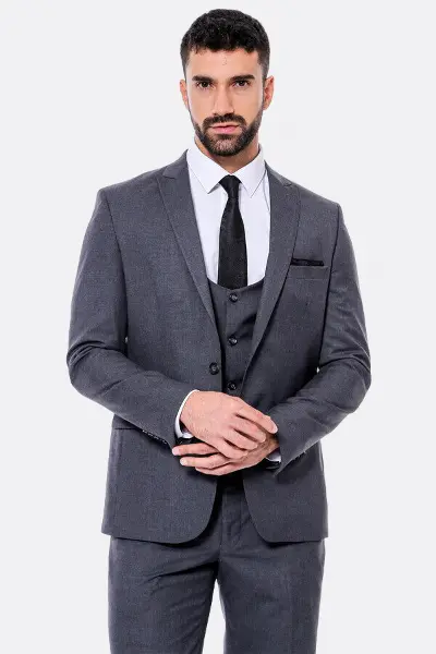Desensiz Slim Fit Antrasit Erkek Takım Elbise - Wessi