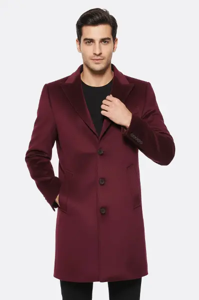 Bordo Sivri Yaka Slim Fit Kaban - Wessi