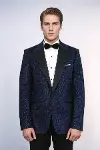 Hipnoz Desen Sivri Yaka Slim Fit Lacivert Erkek Smokin Ceket - Wessi-2