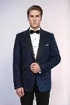 Hipnoz Desen Sivri Yaka Slim Fit Lacivert Erkek Smokin Ceket - Wessi-4