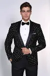 Nokta Desenli Slim Fit Siyah Erkek Smokin Ceket - Wessi-1