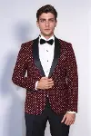 Nokta Desenli Slim Fit Bordo Erkek Smokin Ceket - Wessi-5