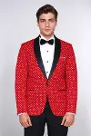 Nokta Desenli Slim Fit Kırmızı Erkek Smokin Ceket - Wessi-3