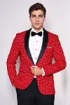 Nokta Desenli Slim Fit Kırmızı Erkek Smokin Ceket - Wessi-1