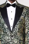 Gold Gül Desenli Slim Fit Yeşil Erkek Smokin Ceket - Wessi-2