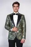 Gold Gül Desenli Slim Fit Yeşil Erkek Smokin Ceket - Wessi-5