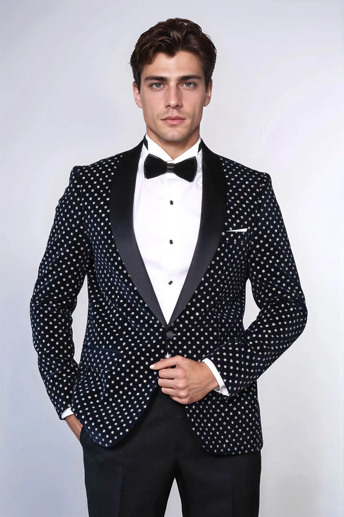 Nokta Desenli Slim Fit Lacivert Erkek Smokin Ceket - Wessi