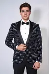 Nokta Desenli Slim Fit Lacivert Erkek Smokin Ceket - Wessi-5