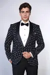 Nokta Desenli Slim Fit Lacivert Erkek Smokin Ceket - Wessi-1