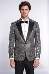 Tüy Desenli Slim Fit Lacivert Erkek Smokin Ceket - Wessi-2