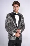 Tüy Desenli Slim Fit Lacivert Erkek Smokin Ceket - Wessi-5