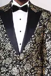 Gold Gül Desenli Slim Fit Siyah Erkek Smokin Ceket - Wessi-2