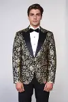 Gold Gül Desenli Slim Fit Siyah Erkek Smokin Ceket - Wessi-3