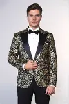 Gold Gül Desenli Slim Fit Siyah Erkek Smokin Ceket - Wessi-5