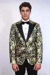 Gold Gül Desenli Slim Fit Lacivert Erkek Smokin Ceket - Wessi-2