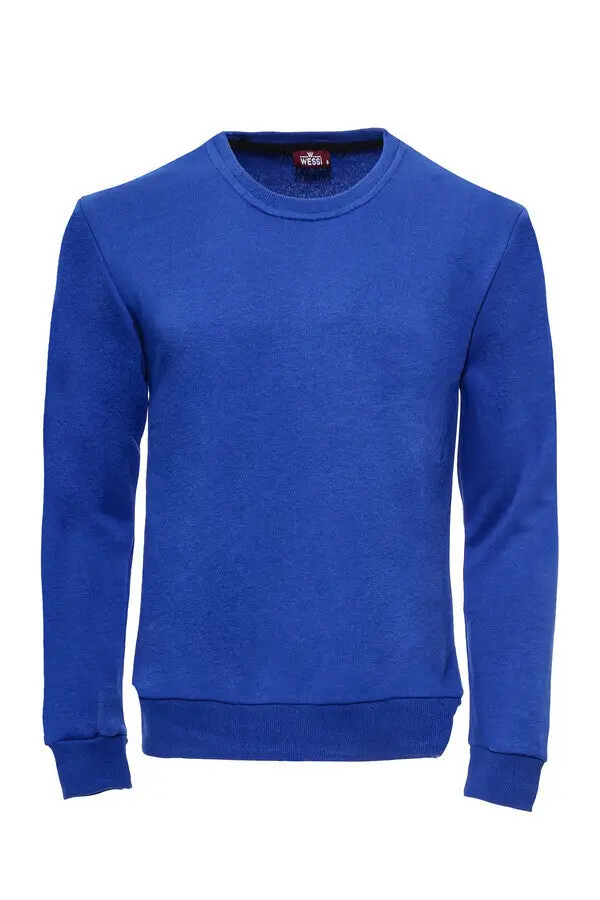 Koyu Mavi Desensiz Bisiklet Yaka Sweatshirt - Wessi
