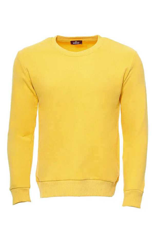 Sarı Desensiz Bisiklet Yaka Sweatshirt - Wessi