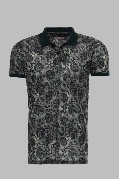 Yeşil Çiçek Desenli Polo Yaka T-shirt - Wessi