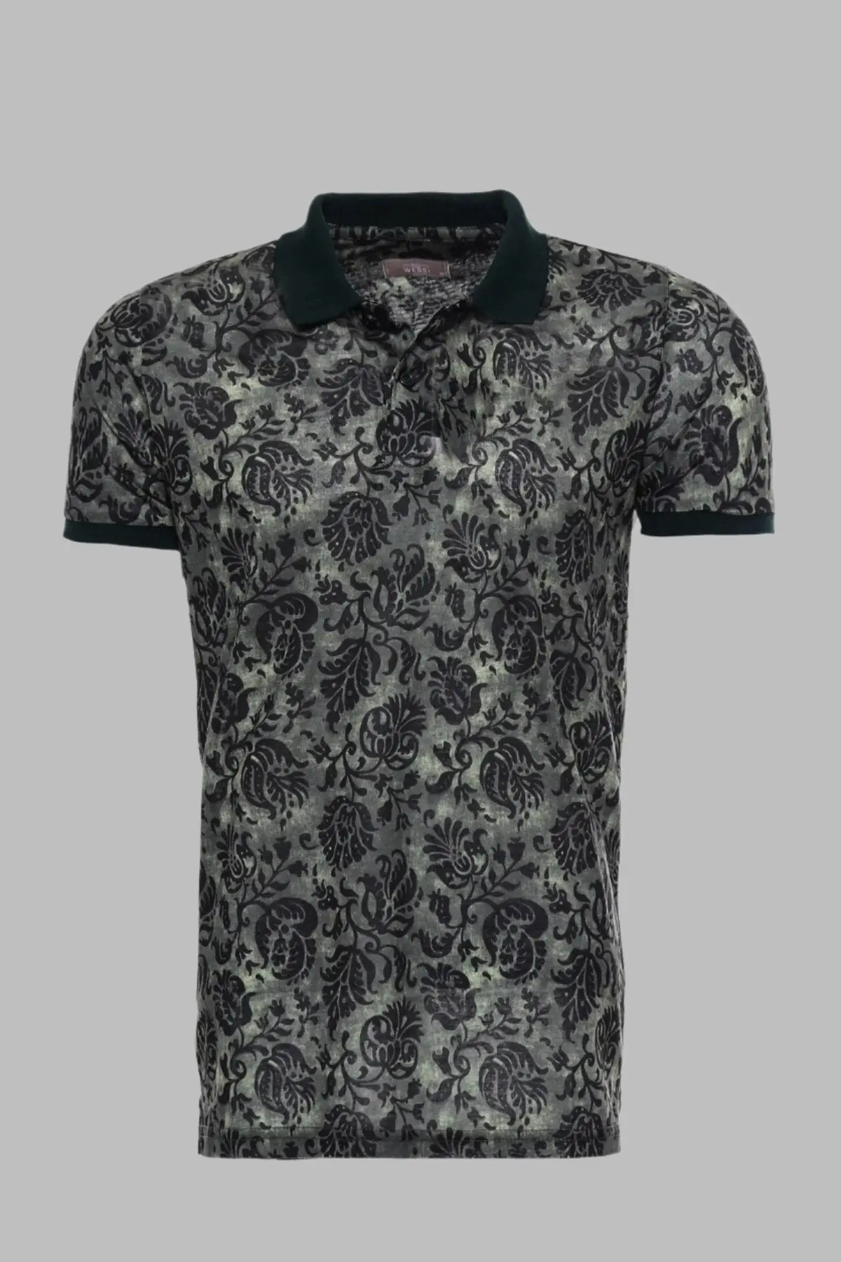 Yeşil Çiçek Desenli Polo Yaka T-shirt - Wessi