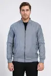 Desensiz Fermuarlı Cepli Gri Erkek Bomber Ceket - Wessi-1