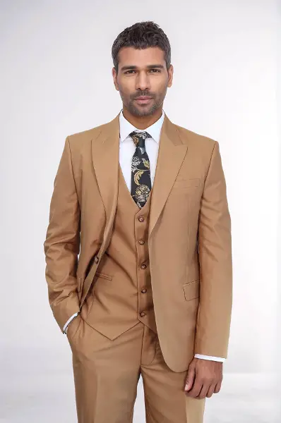 Desensiz Slim Fit Taba Erkek Takım Elbise - Wessi