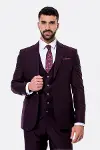 Desensiz Geniş Yaka Bordo Erkek Takım Elbise - Wessi-4