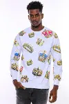 Beyaz Baskılı Taşlı Bisiklet Yaka Sweatshirt - Wessi-10