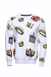 Beyaz Baskılı Taşlı Bisiklet Yaka Sweatshirt - Wessi-4