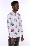 Beyaz Baskılı Taşlı Bisiklet Yaka Sweatshirt - Wessi-5