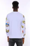 Beyaz Baskılı Taşlı Bisiklet Yaka Sweatshirt - Wessi-7